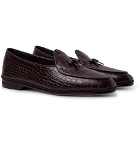 Rubinacci - Marphy Suede-Trimmed Croc-Effect Leather Loafers - Men - Dark brown