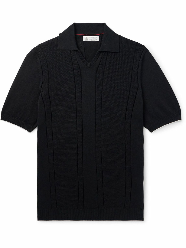 Photo: Brunello Cucinelli - Honeycomb-Knit Cotton Polo Shirt - Black