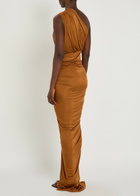 Rick Owens Lilies Avra Gathered One-shoulder Jersey Gown Tan