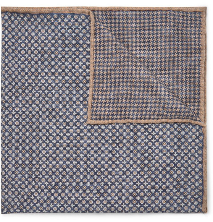 Photo: Brunello Cucinelli - Reversible Printed Silk Pocket Square - Blue