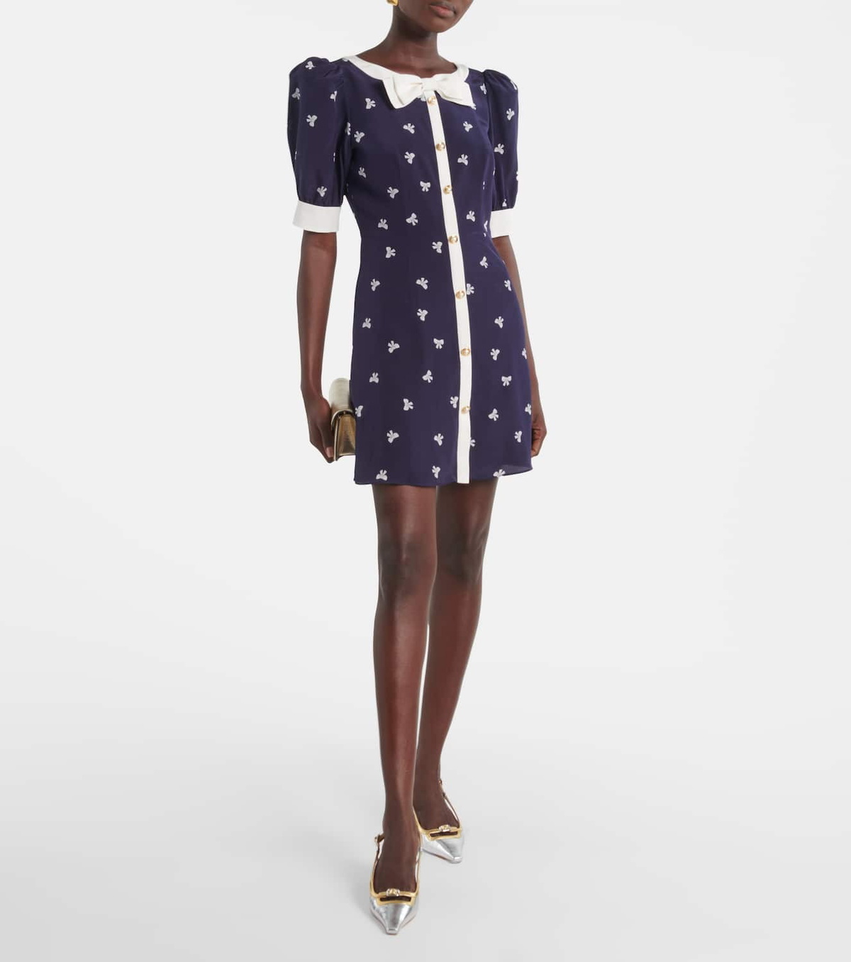 Alessandra Rich Bow-detail polka-dot silk minidress