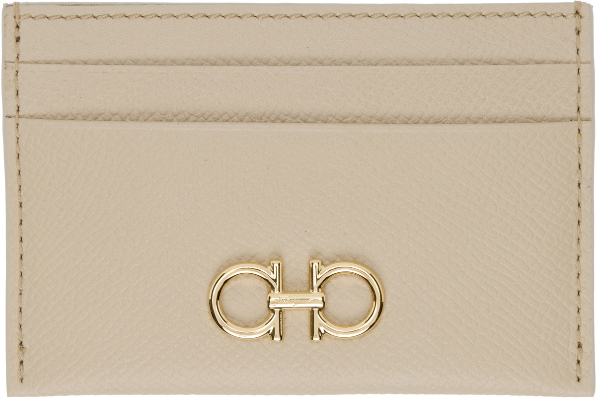 Ferragamo Beige Gancini Credit Card Holder