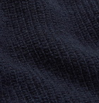 Kingsman - Merlin's Suede-Panelled Ribbed Wool Sweater - Navy