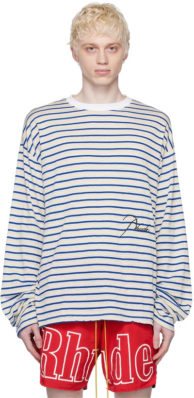 Photo: Rhude Off-White Striped Long Sleeve T-Shirt