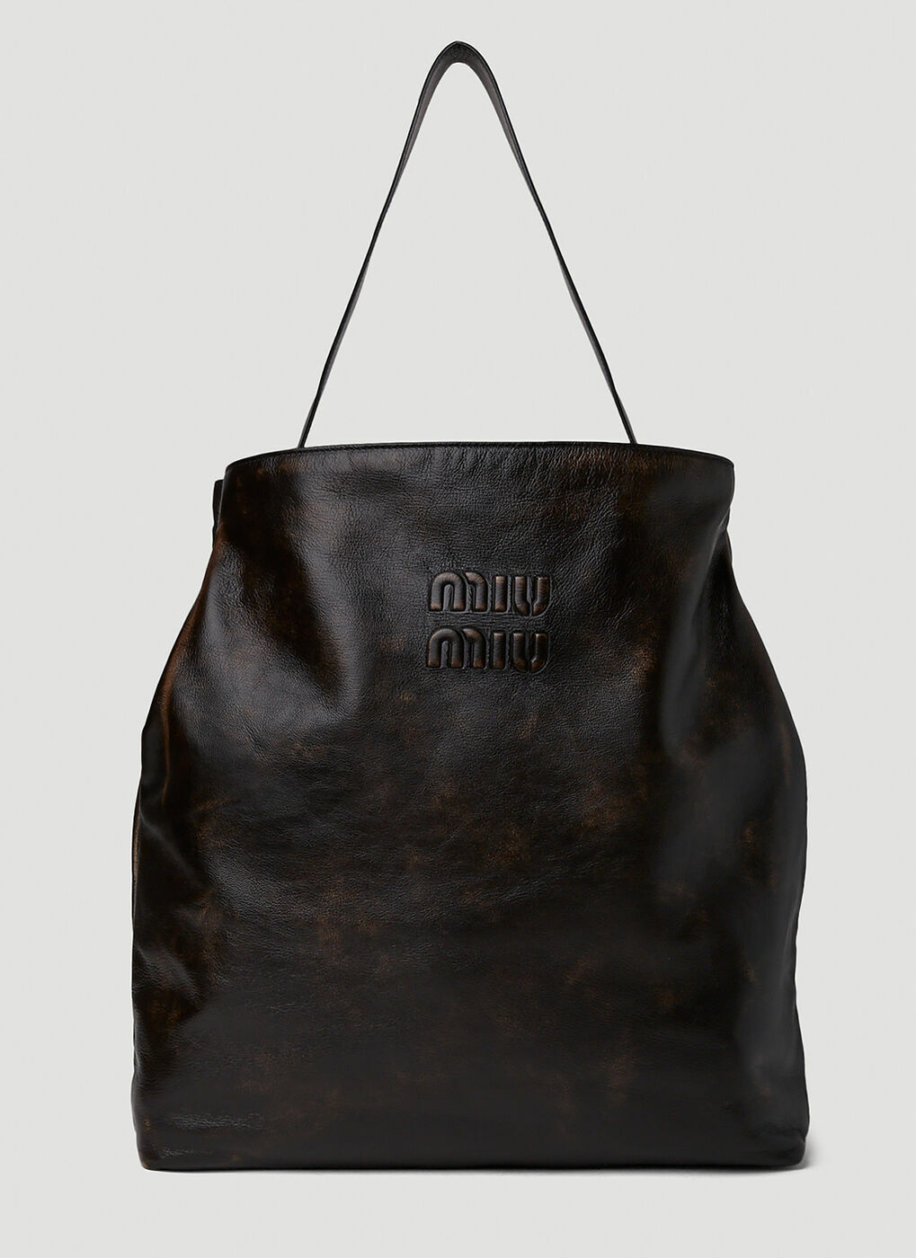 Embossed Logo Hobo Tote Bag in Black Miu Miu