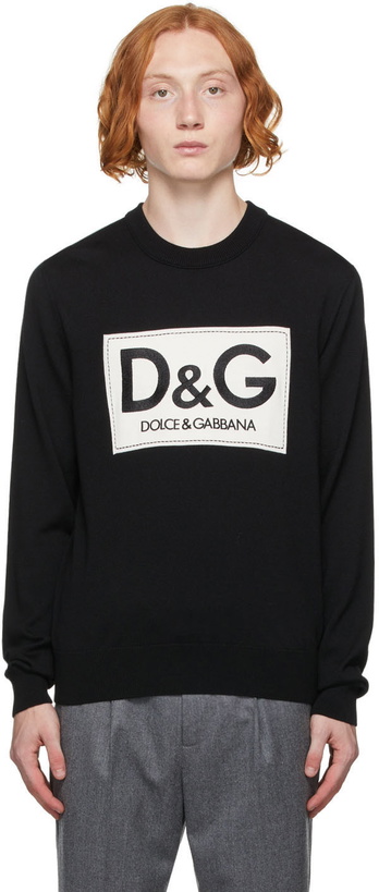 Photo: Dolce & Gabbana Black Embroidered Logo Crewneck