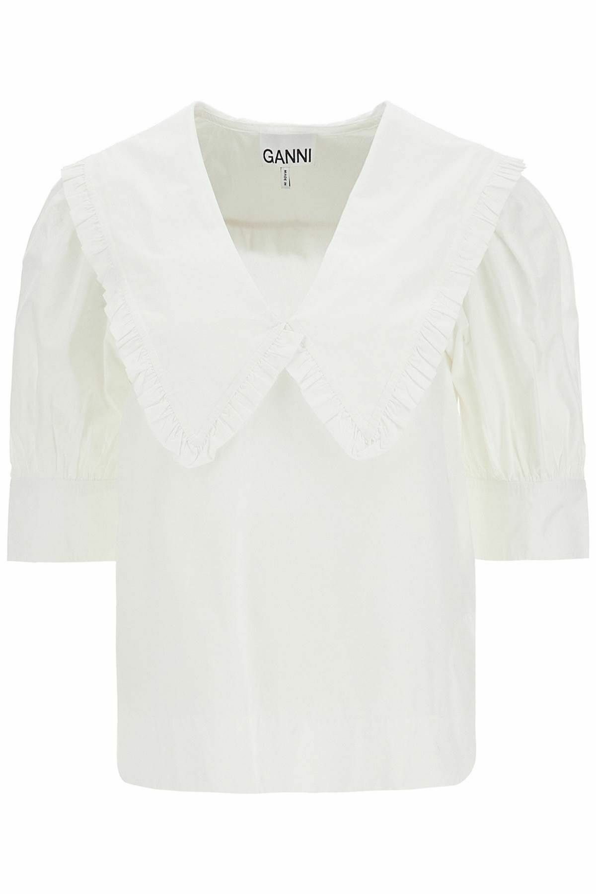 GANNI blouse with exaggerated collar and ruffle White