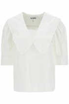 GANNI blouse with exaggerated collar and ruffle White