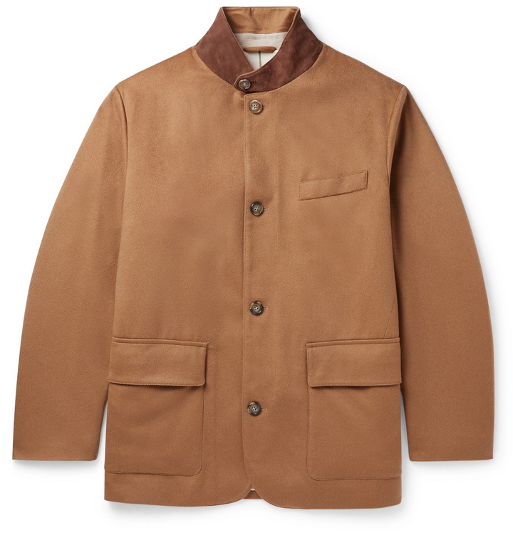 Photo: Loro Piana - Roadster Suede-Trimmed Cashmere Jacket - Brown