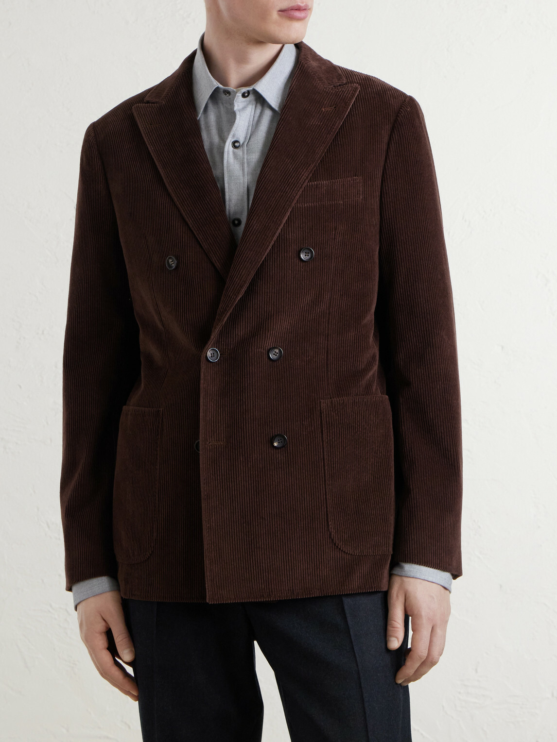 Canali - Double-Breasted Cotton-Corduroy Blazer - Brown