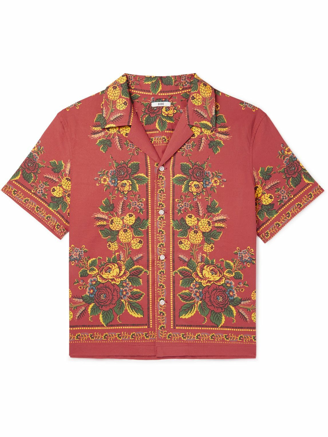 BODE - Floribunda Camp-Collar Printed Cotton-Jersey Shirt - Red Bode