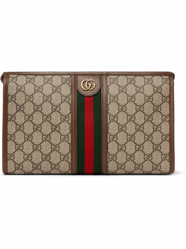 Photo: GUCCI - Ophidia Leather and Webbing-Trimmed Logo-Jacquard Coated-Canvas Wash Bag