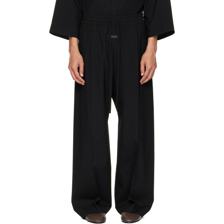 Photo: Fear of God Black Cotton Wool Oxford Wide Leg Drawstring Trousers