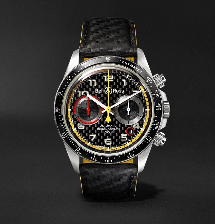 Photo: Bell & Ross - BR V2-94 R.S.18 Renault Limited Edition Chronograph 41mm Stainless Steel and Leather Watch, Ref. No. BR0392-D-BL-BR/SCA - Black