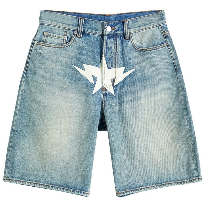 Photo: A Bathing Ape Men's Twin Star Denim Shorts in Light Indigo