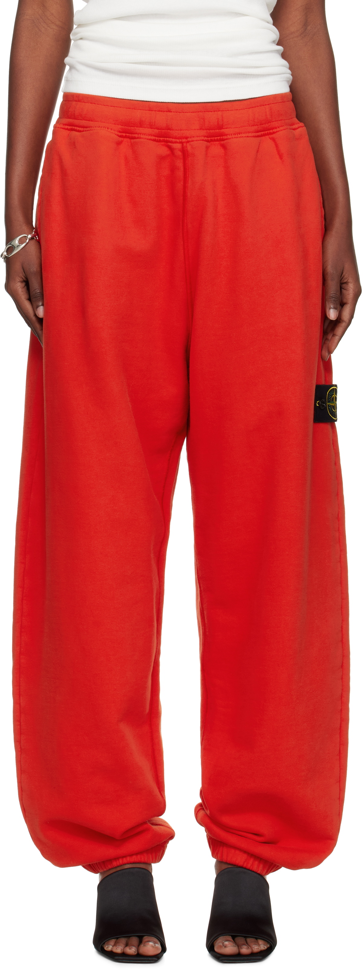 Stone Island Red 6200004 Brushed Organic Cotton Fleece Lounge Pants