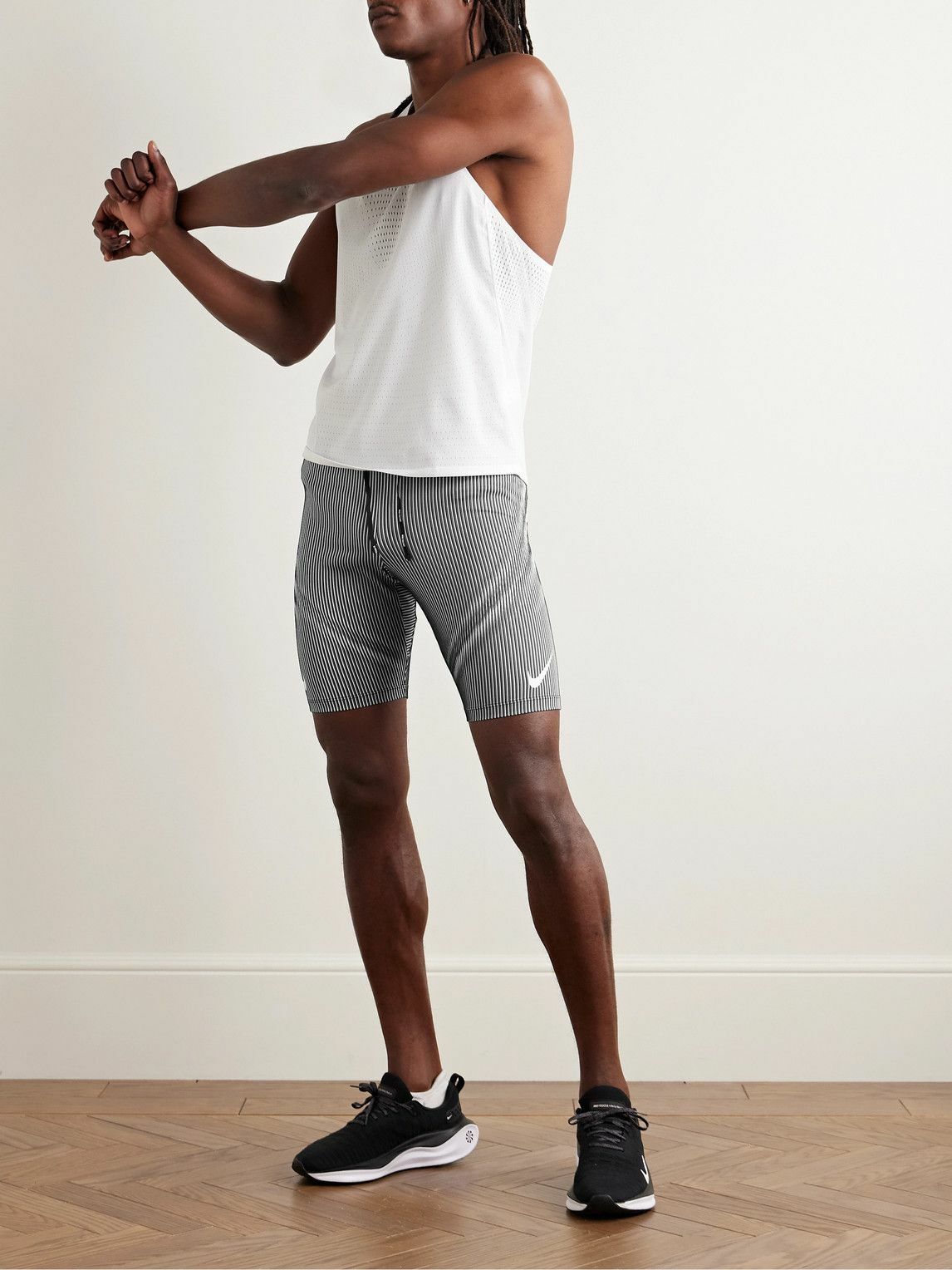 Nike Running - AeroSwift Logo-Print Striped Ribbed Dri-FIT