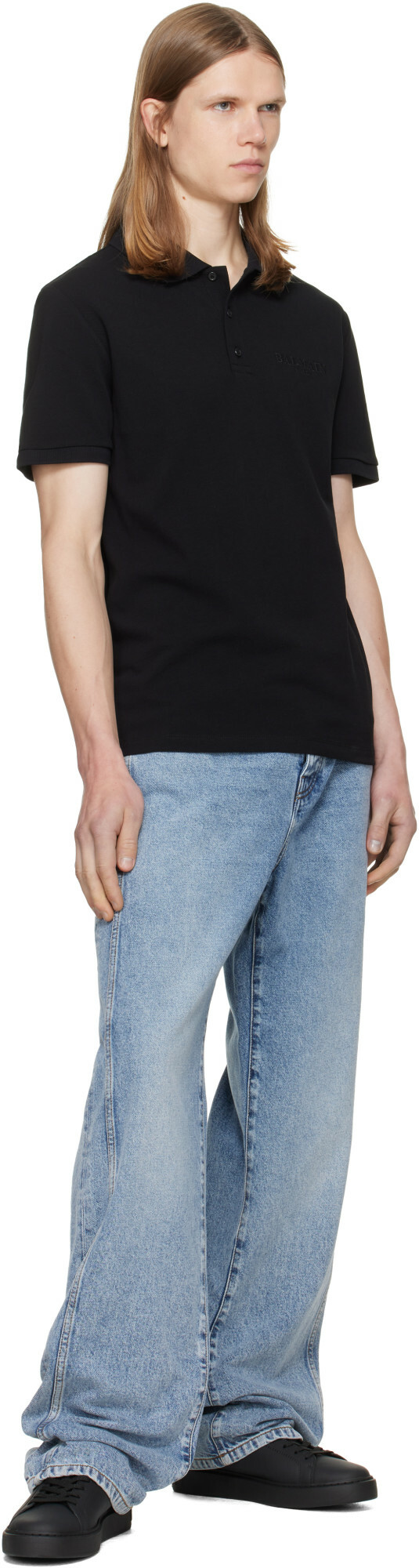 BALMAIN Black Small Vintage Embroidered Polo