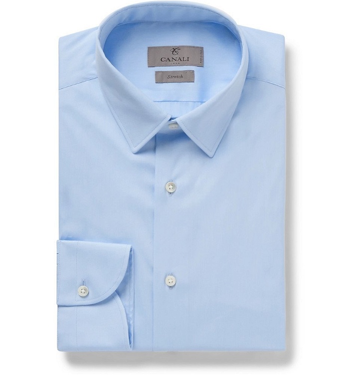 Photo: Canali - Light-Blue Slim-Fit Stretch Cotton-Blend Poplin Shirt - Men - Blue