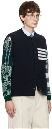 Thom Browne Navy 4-Bar Reversible Vest