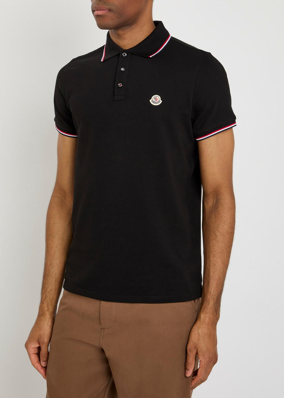 Moncler Logo-appliquéd Piqué Cotton Polo Shirt Black