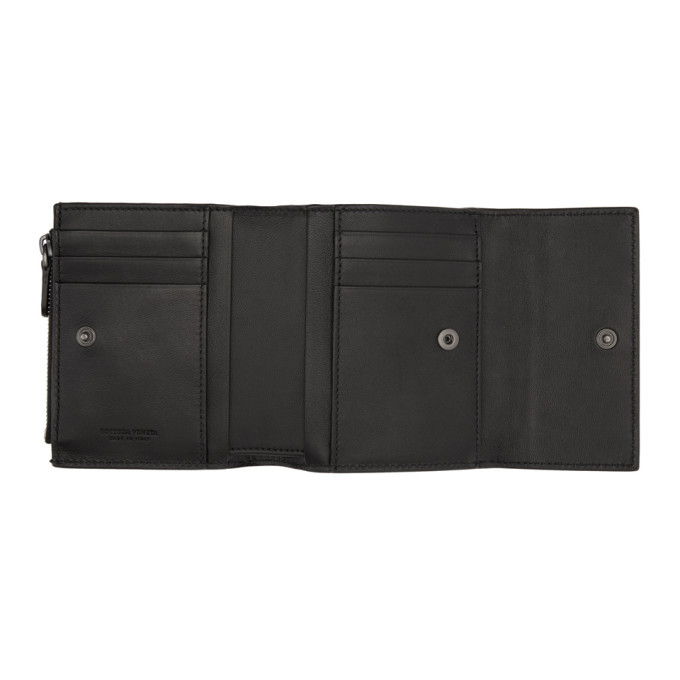 Bottega Veneta Black Small Intrecciato Trifold Wallet