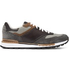 Berluti - Run Track Leather, Suede and Mesh Sneakers - Men - Gray