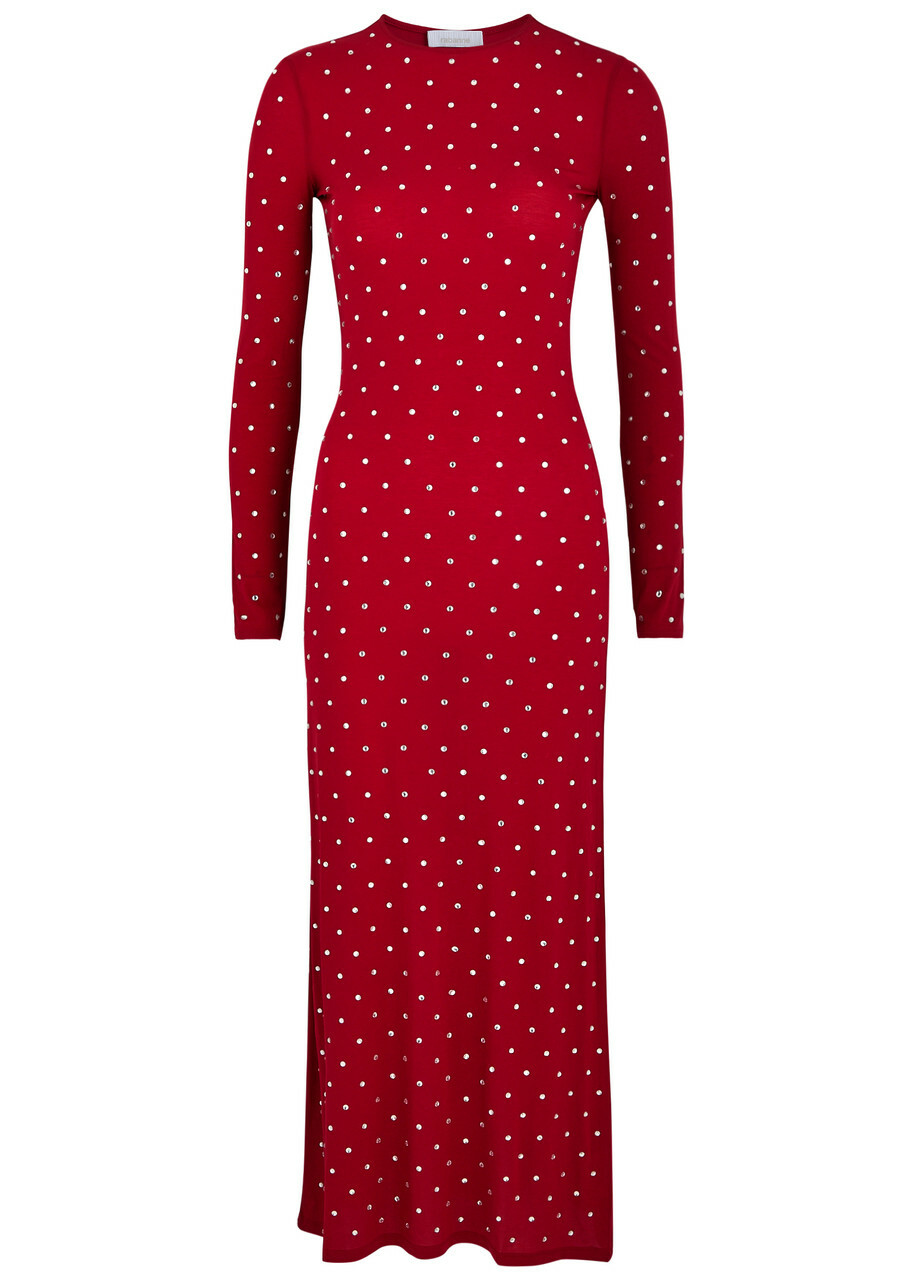 paco rabanne red dress Rabanne Crystal-embellished Stretch-jersey Dress Red Paco Rabanne