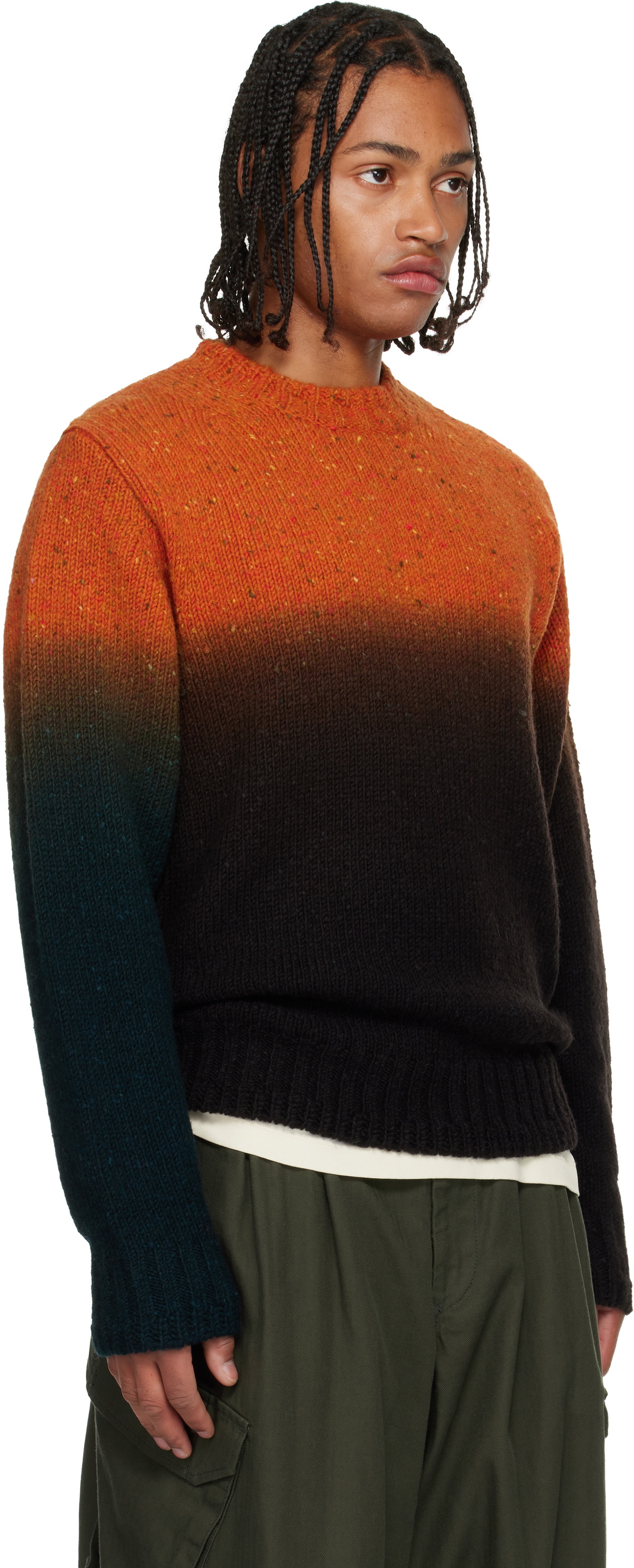 sacai Orange & Brown Garment Dye Wool Knit Sweater