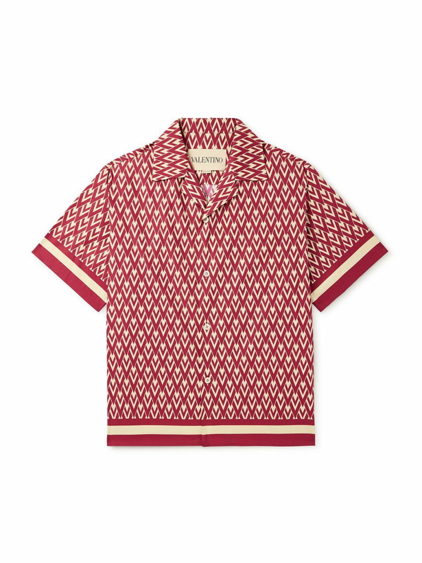 Photo: Valentino Garavani - Camp-Collar Printed Cotton-Twill Shirt - Red