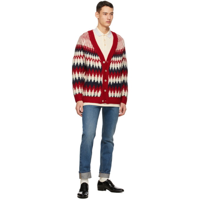 Gucci Red Wool Jacquard Zigzag Cardigan Gucci