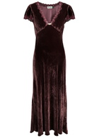Rixo Clarice Lace-trimmed Velvet Midi Dress Dark Red