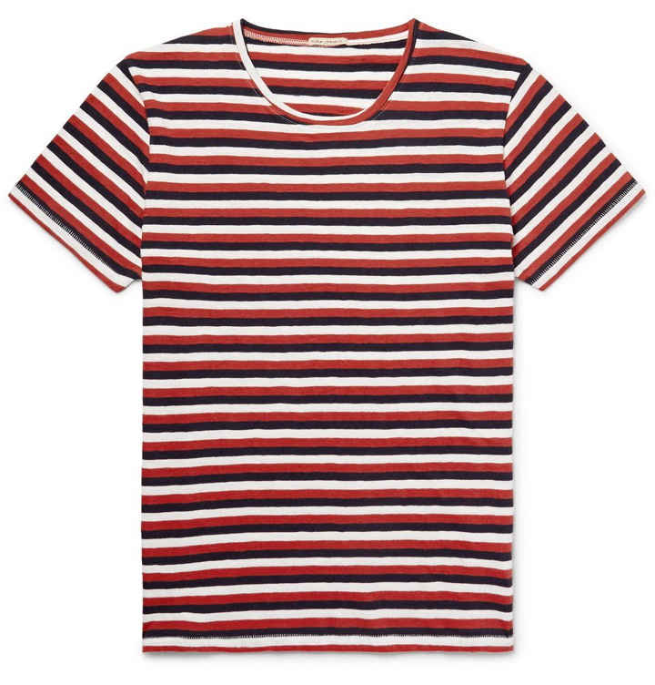 Photo: Nudie Jeans - Anders Striped Organic Cotton-Jersey T-Shirt - Red