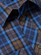 LOEWE - Leather-Trimmed Checked Cotton-Flannel Shirt - Blue