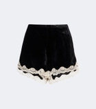 Rixo Lealia lace-trimmed velvet shorts