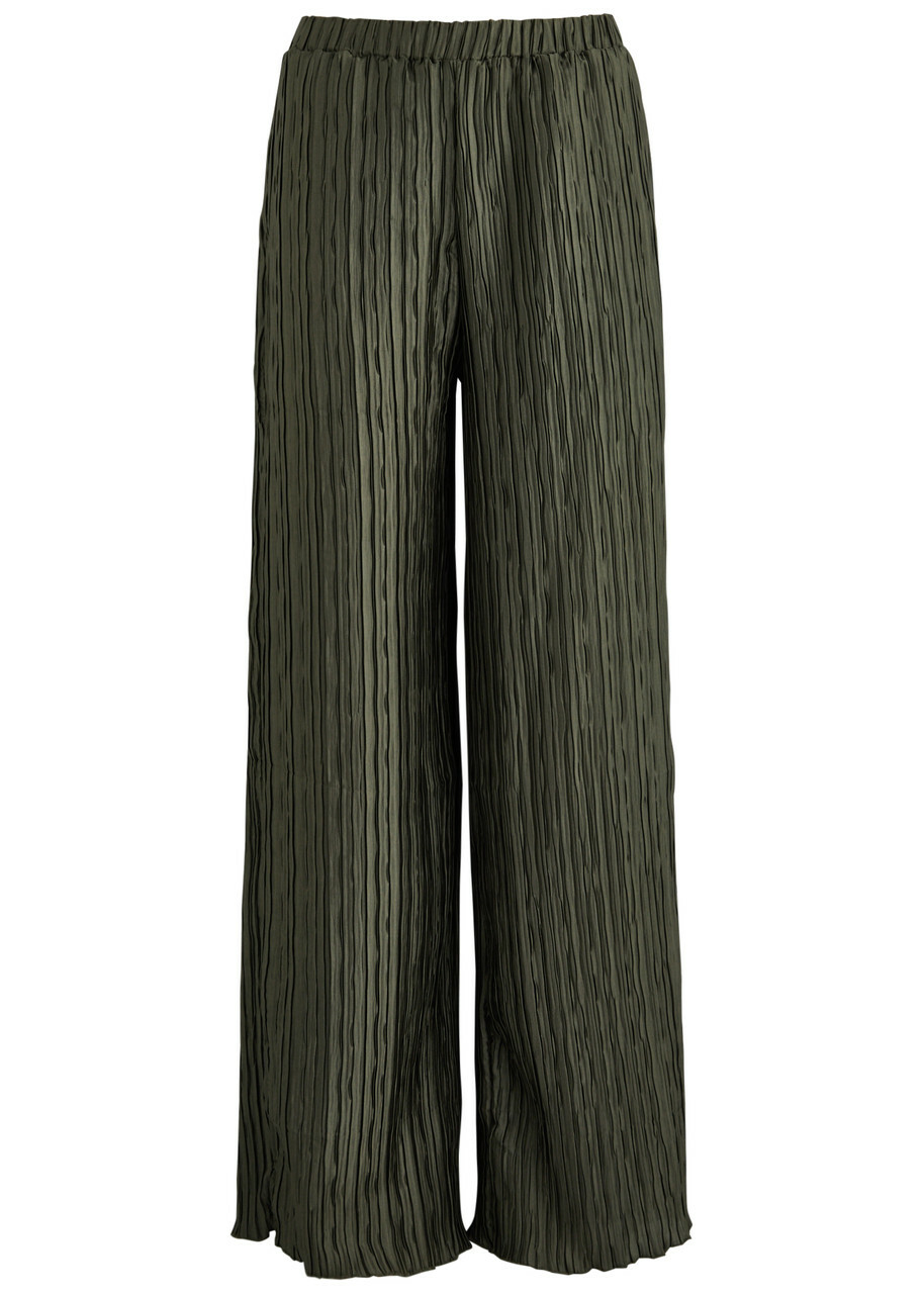 16 Arlington Mandrake Plissé Satin Trousers Khaki