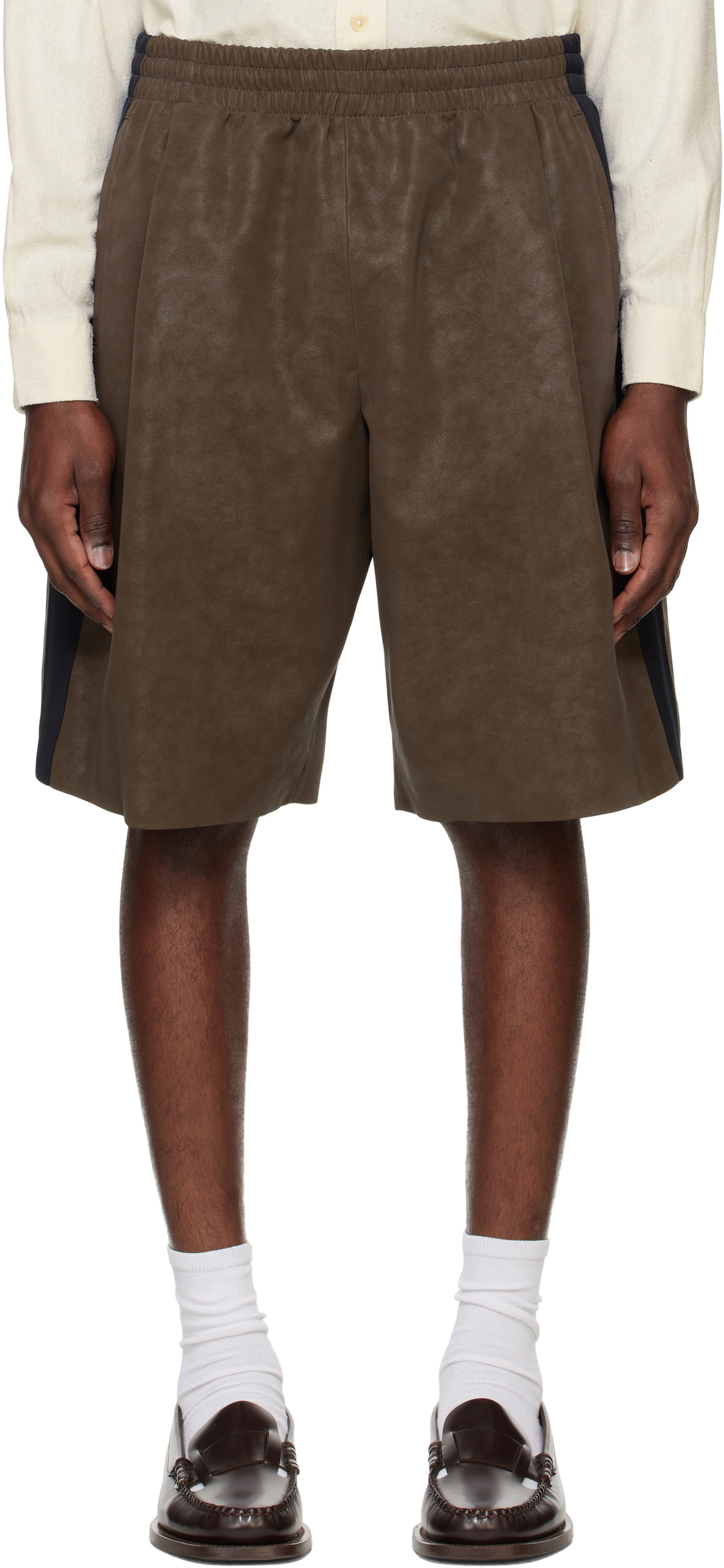 System Brown Side Detail Faux-Suede Shorts
