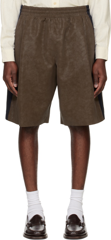 Photo: System Brown Side Detail Faux-Suede Shorts