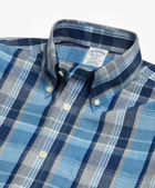 Brooks Brothers Men's Regent Regular-Fit Sport Shirt, Non-Iron Heathered Madras | Blue