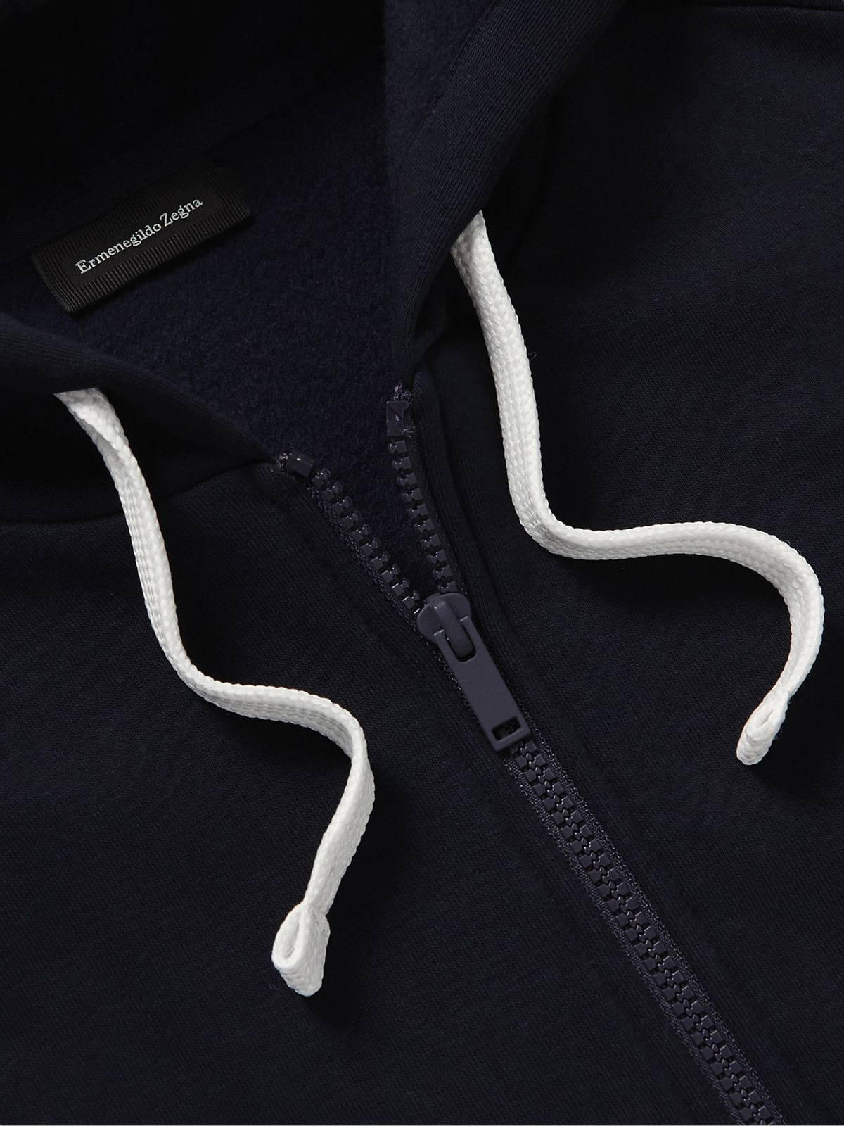 ERMENEGILDO ZEGNA - Cotton-Blend Jersey Zip-Up Hoodie - Blue