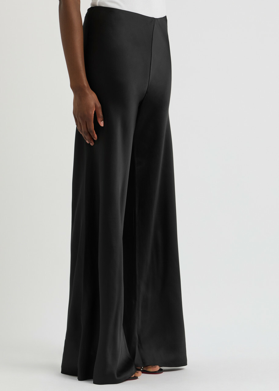 Norma Kamali Bias Elephant Wide-leg Satin Trousers Black