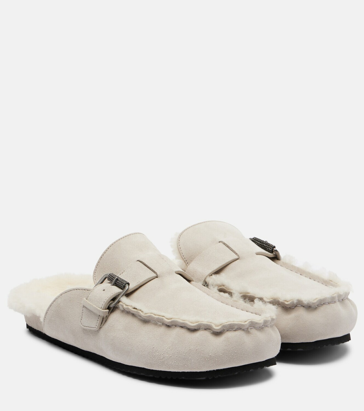 Brunello Cucinelli Shearling-lined suede slippers