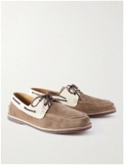 Brunello Cucinelli - Canvas-Trimmed Suede Boat Shoes - Brown