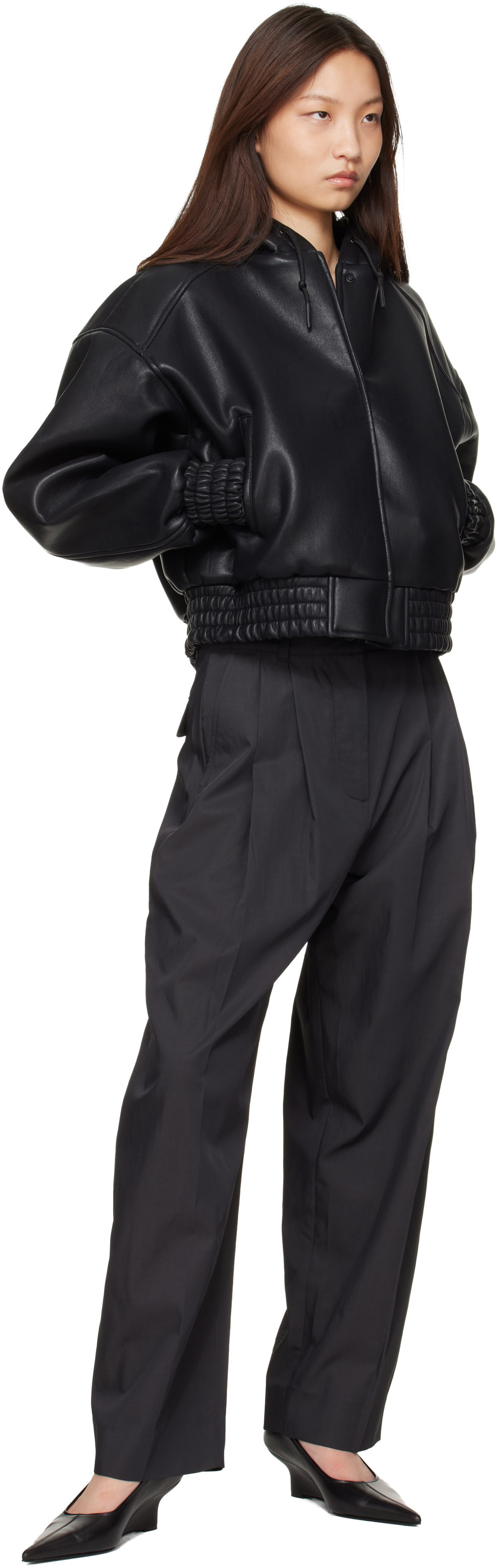 The Frankie Shop Black Jackson Bonded Faux-Leather Bomber Jacket