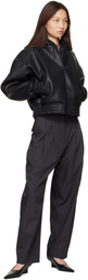 The Frankie Shop Black Jackson Bonded Faux-Leather Bomber Jacket