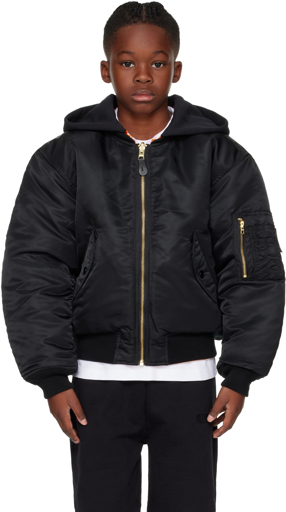 VETEMENTS Kids Black Hooded Reversible Bomber Jacket Vetements