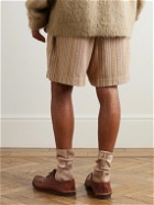 YMC - Jay Straight-Leg Striped Cotton-Jacquard Drawstring Shorts - Neutrals