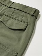 Officine Générale - Edouard Tapered Belted Garment-Dyed Stretch-Cotton Twill Trousers - Green