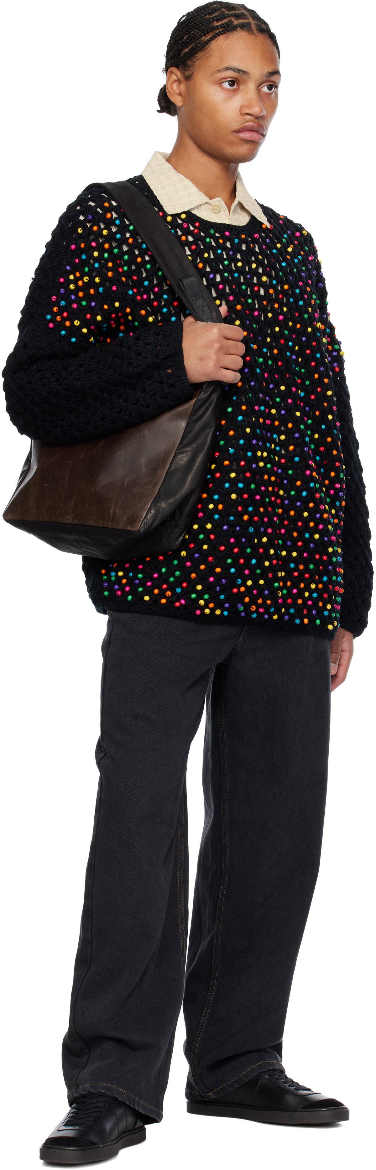 Glass Cypress Black Crocheted Beaded Sweater
