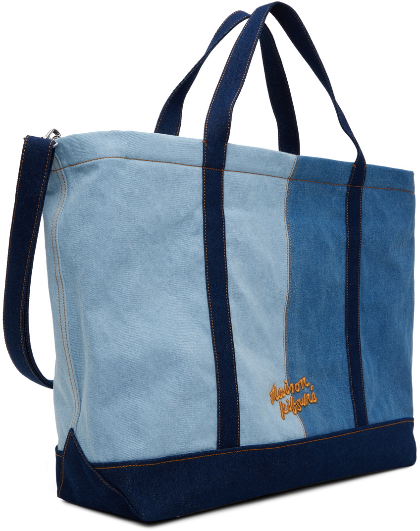 トートバッグ Fox Head Weekender Shopper Bag - Maison Kitsune - Denim - Bl Maison Kitsuné Blue Fox Head Denim Weekender Tote Maison Kitsune